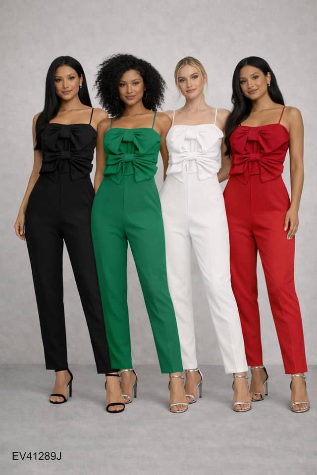 Bow-front jumpsuits in four colours